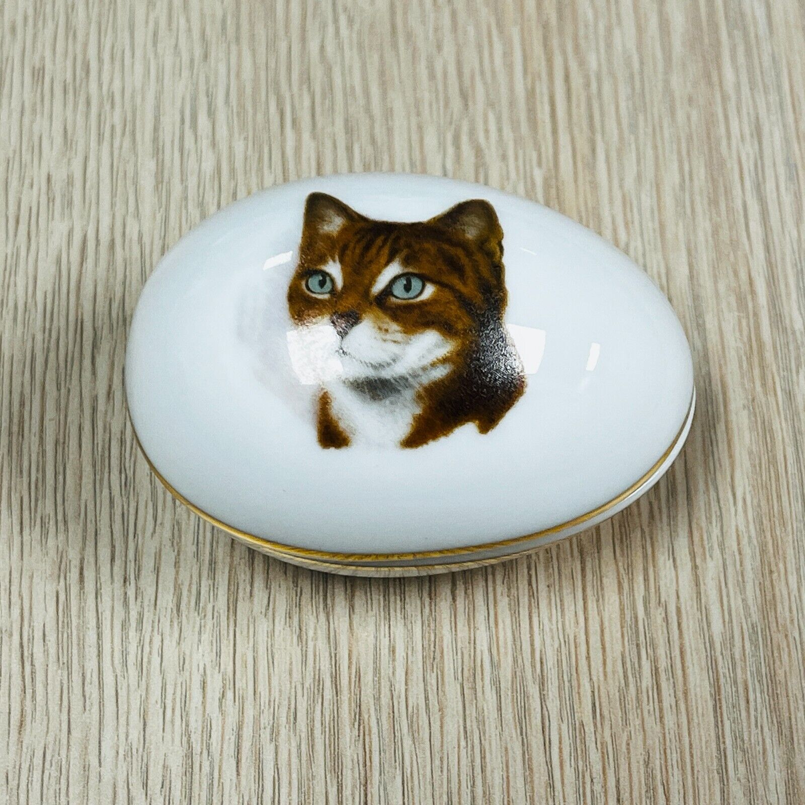Limoges France Porcelain Cat Egg Shaped Trinket Box Fabriquee Et Decoree Limoges