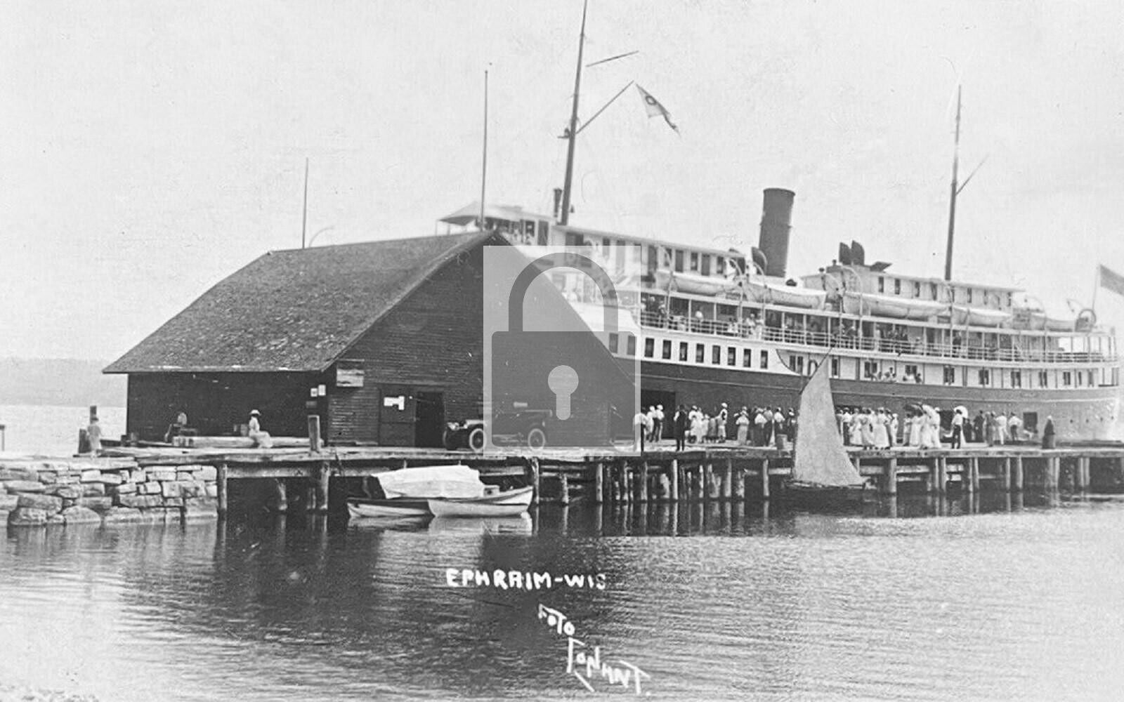 Boat Dock Steamer Cruise Ship Ephraim Wisconsin WI Reprint Postcard