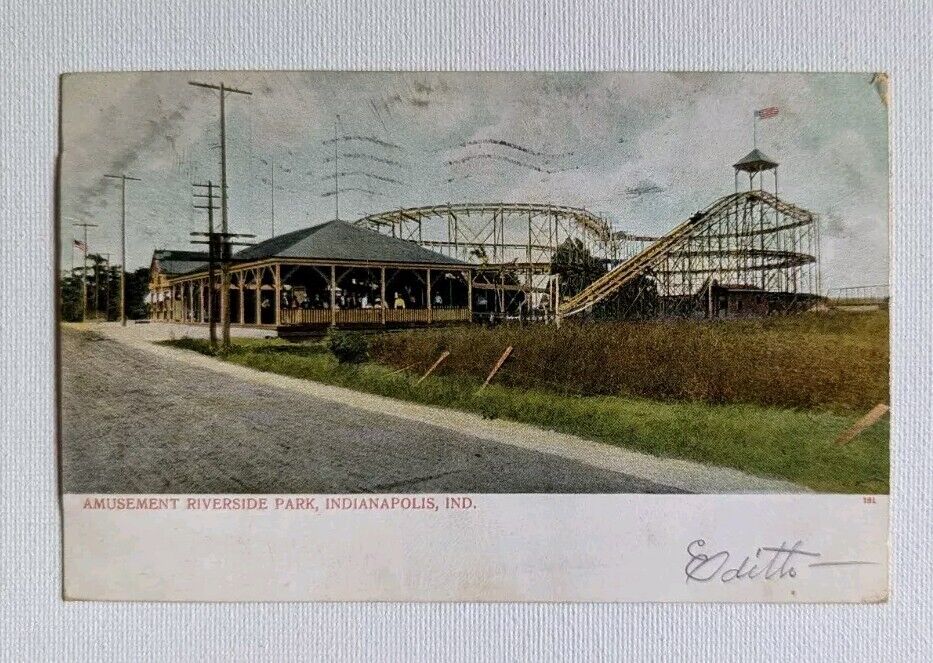 1907 Riverside Park Roller Coaster Indianapolis Indiana Amusement Park Postcard