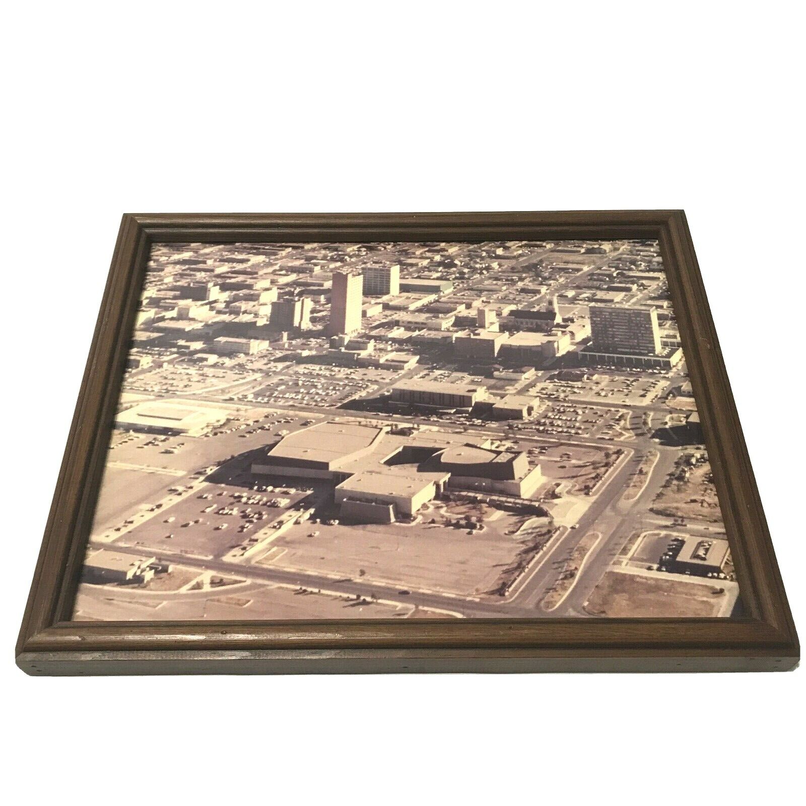Vintage Sepia Tone Picture Downtown Lubbock Texas Framed Under Glass Early 60's