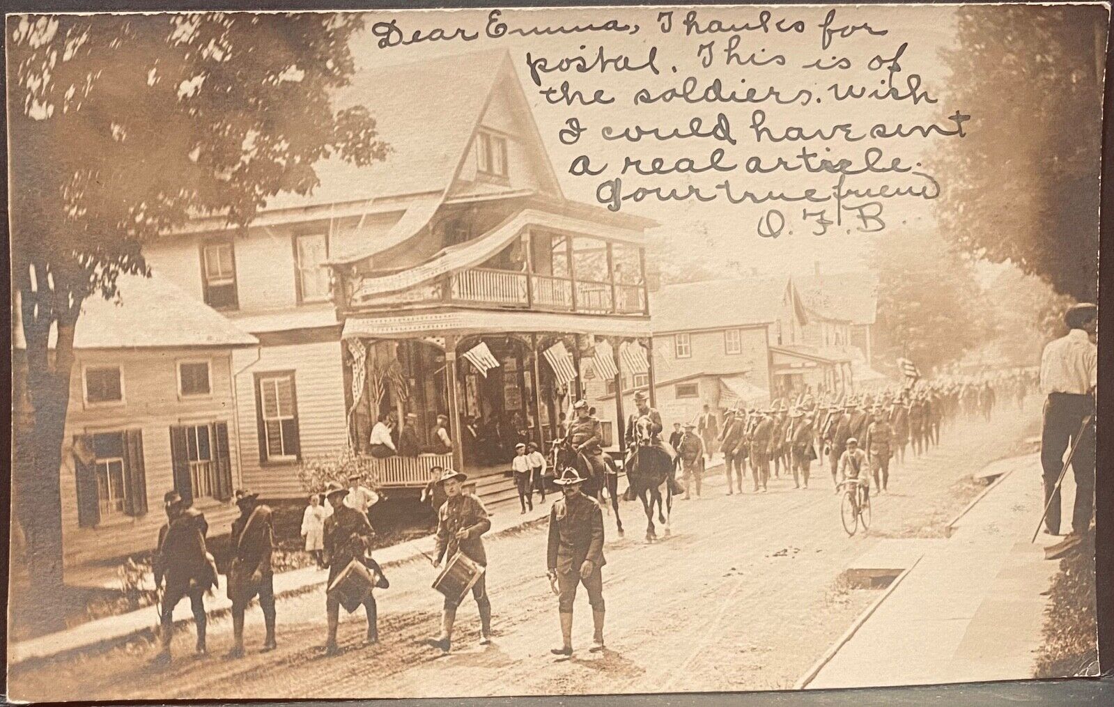 RPPC Real Photo Postcard~HUBBELL CORNERS NY JULY 4 1906/SOLDIERS ON PARADE