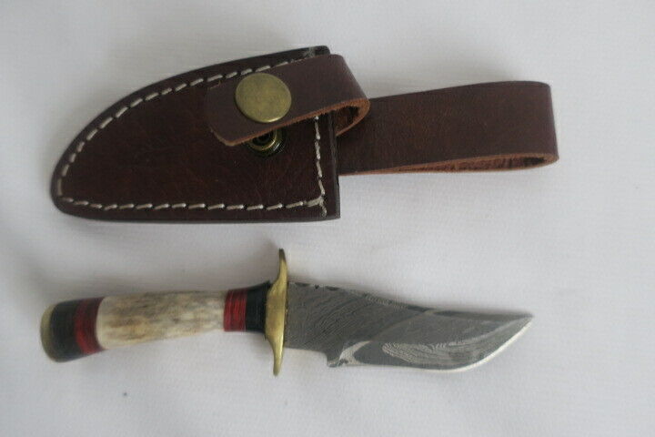 Knife Fixed Blade Custom Handmade 6\'\' Total Blade 3\'\' in Leather Sheath Uniquie