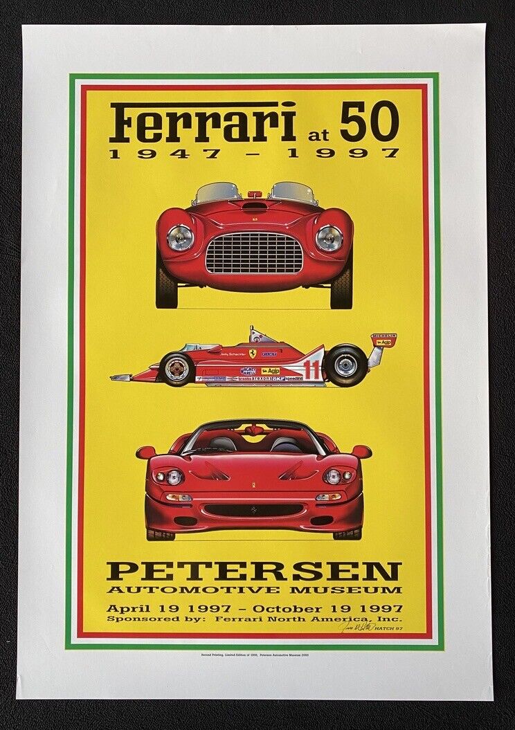 1997 Ferrari 50th Petersen Museum Poster Jim Hatch SIGNED LE 312 F1 F50 166 