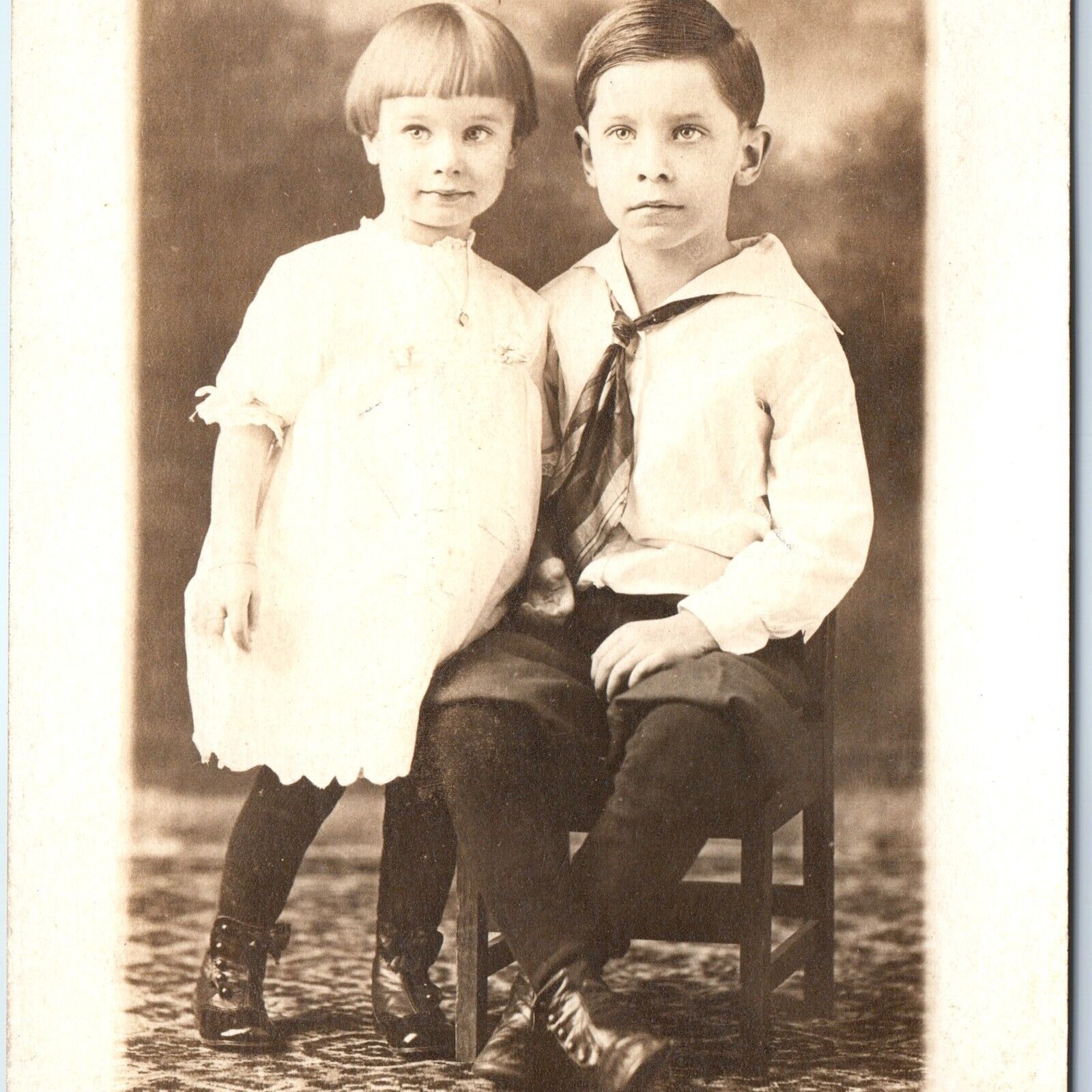c1920s Cute Children Siblings RPPC Boy Girl Real Photo PC ID\'d Frank Courts A171