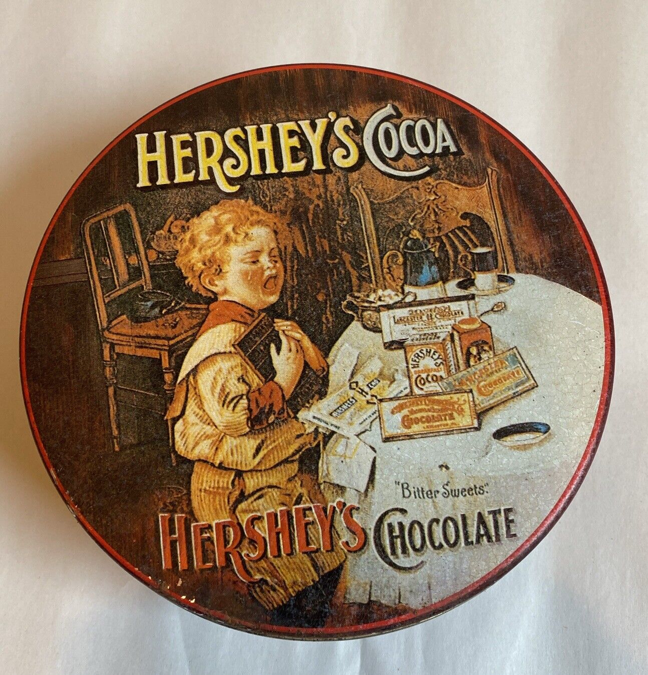 Hershey\'s Cocoa Chocolate Round Tin Less Than Perfect Condition