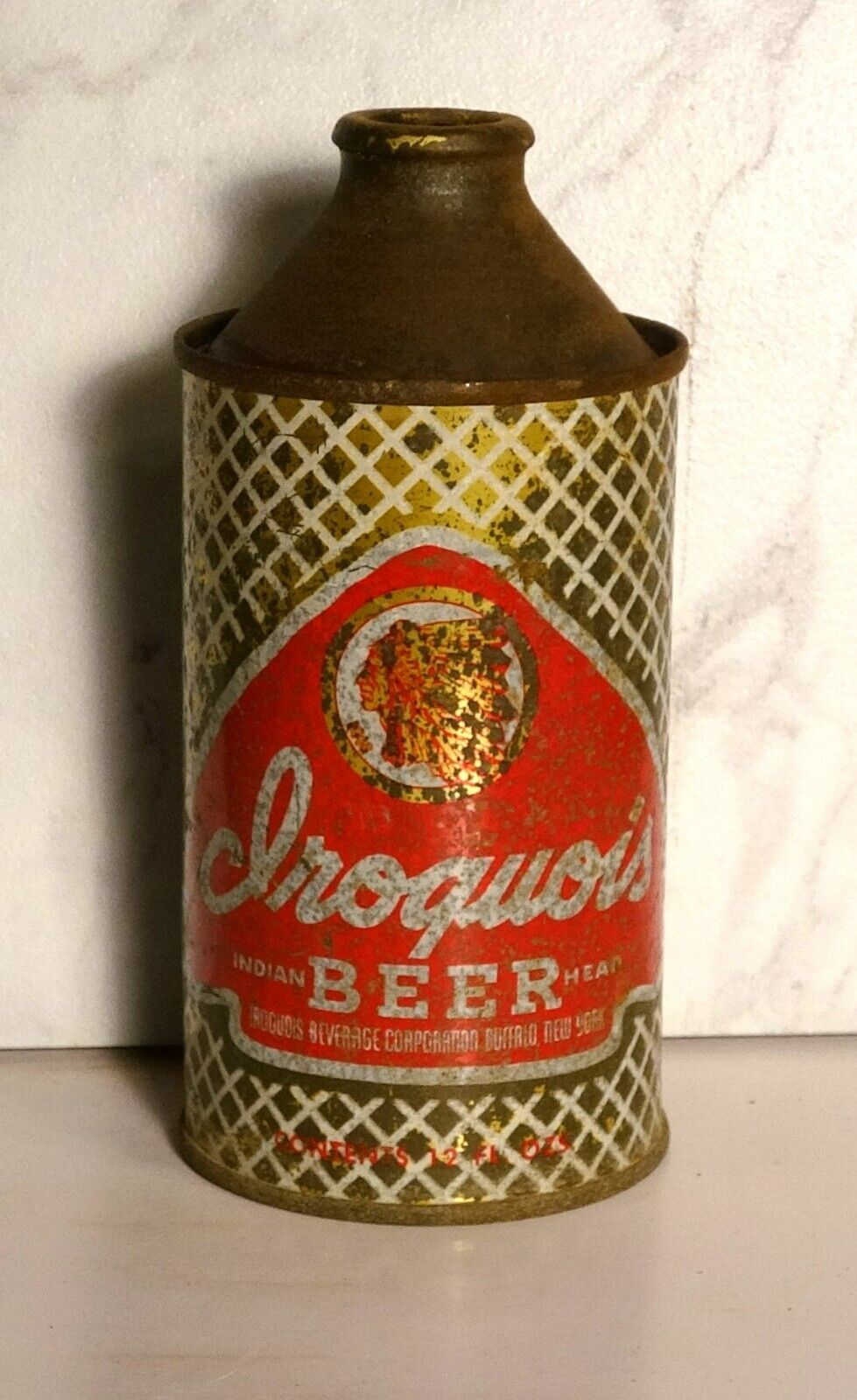 IROUQUOIS INDIAN HEAD BEER - CONE TOP - IROQUOIS BEVERAGE, BUFFALO, NEW YORK