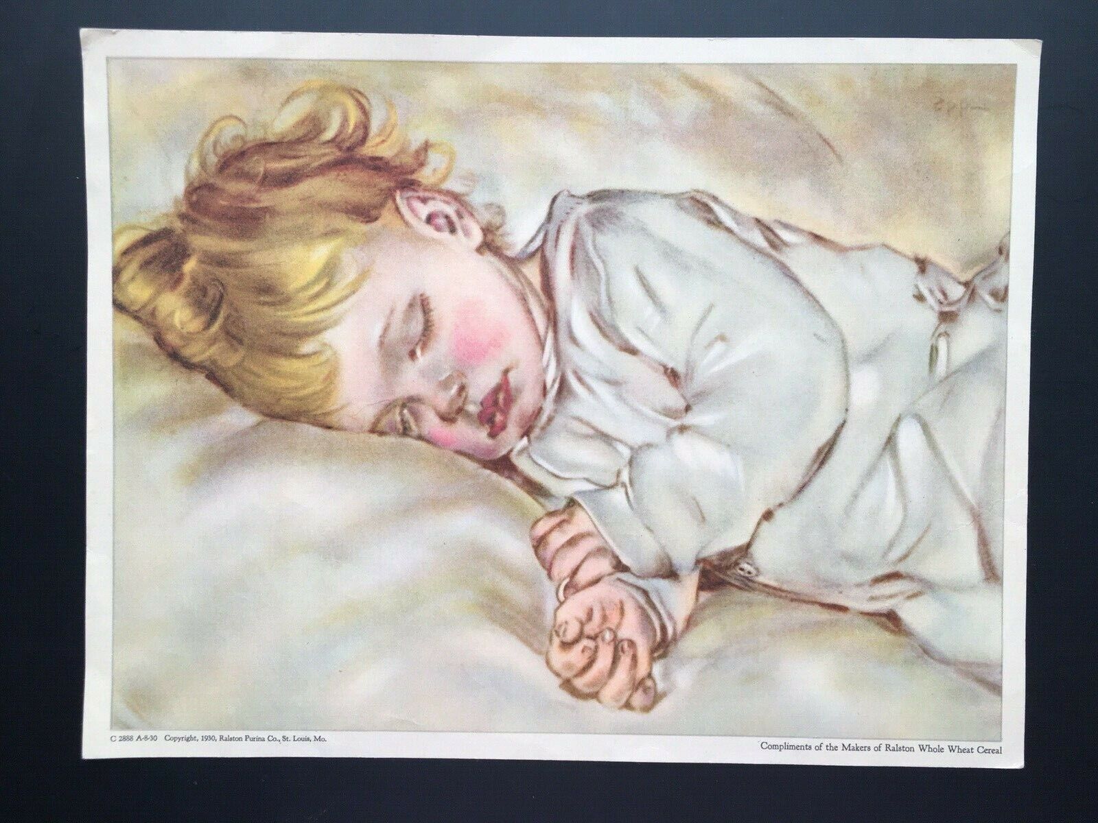 Sleeping Rosy Cheek Baby Ralston Wheat Cereal Advertising Print 1930  11\