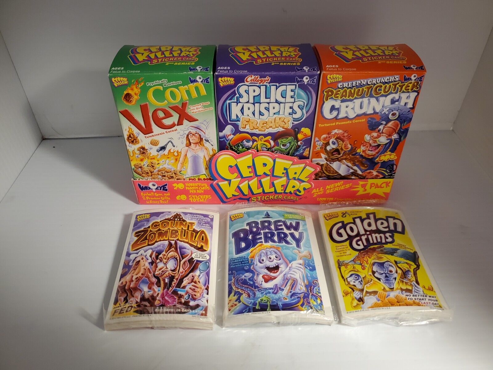Wax-Eye CEREAL KILLERS Series 2: Trading Card & Sticker Mini-Cereal 3pk Box Set