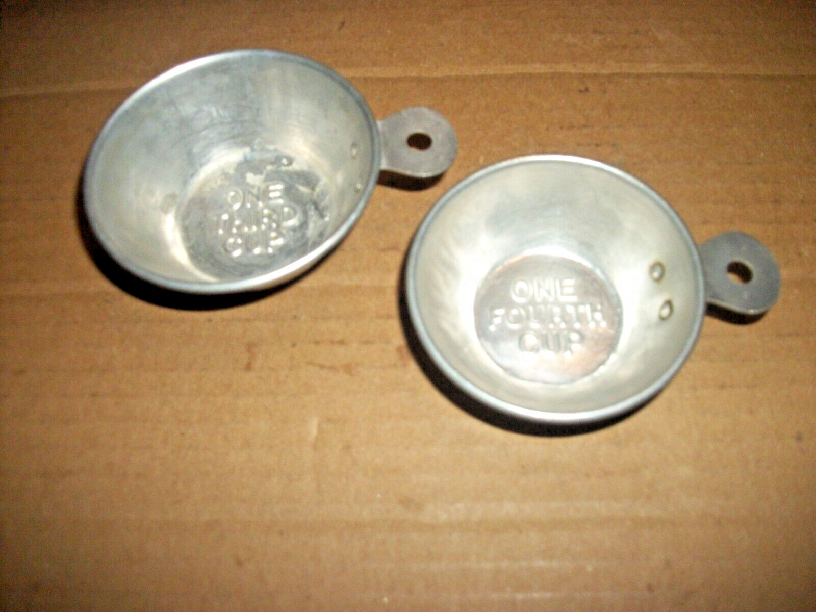 2 Vintage Aluminum Tab Measuring Cups 1/3 & 1/4 Cup - Unbranded