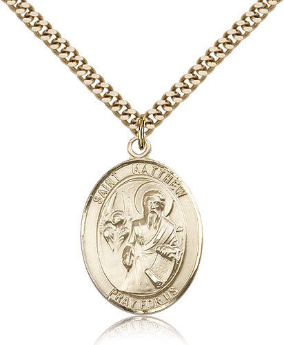 Saint Matthew The Apostle Medal For Men - Gold Filled Necklace On 24 Chain -...