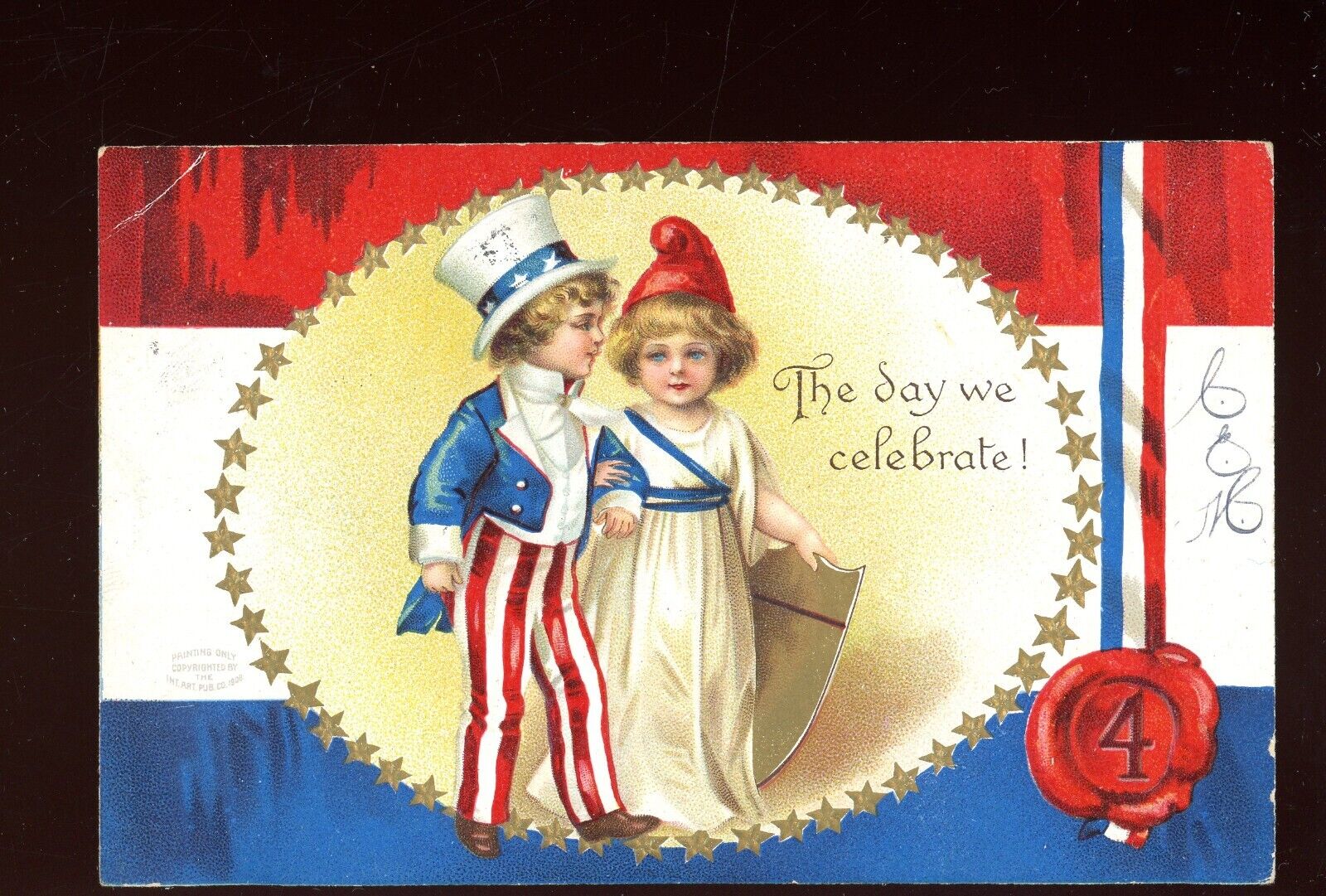 1908-July 4-young patriotic couple