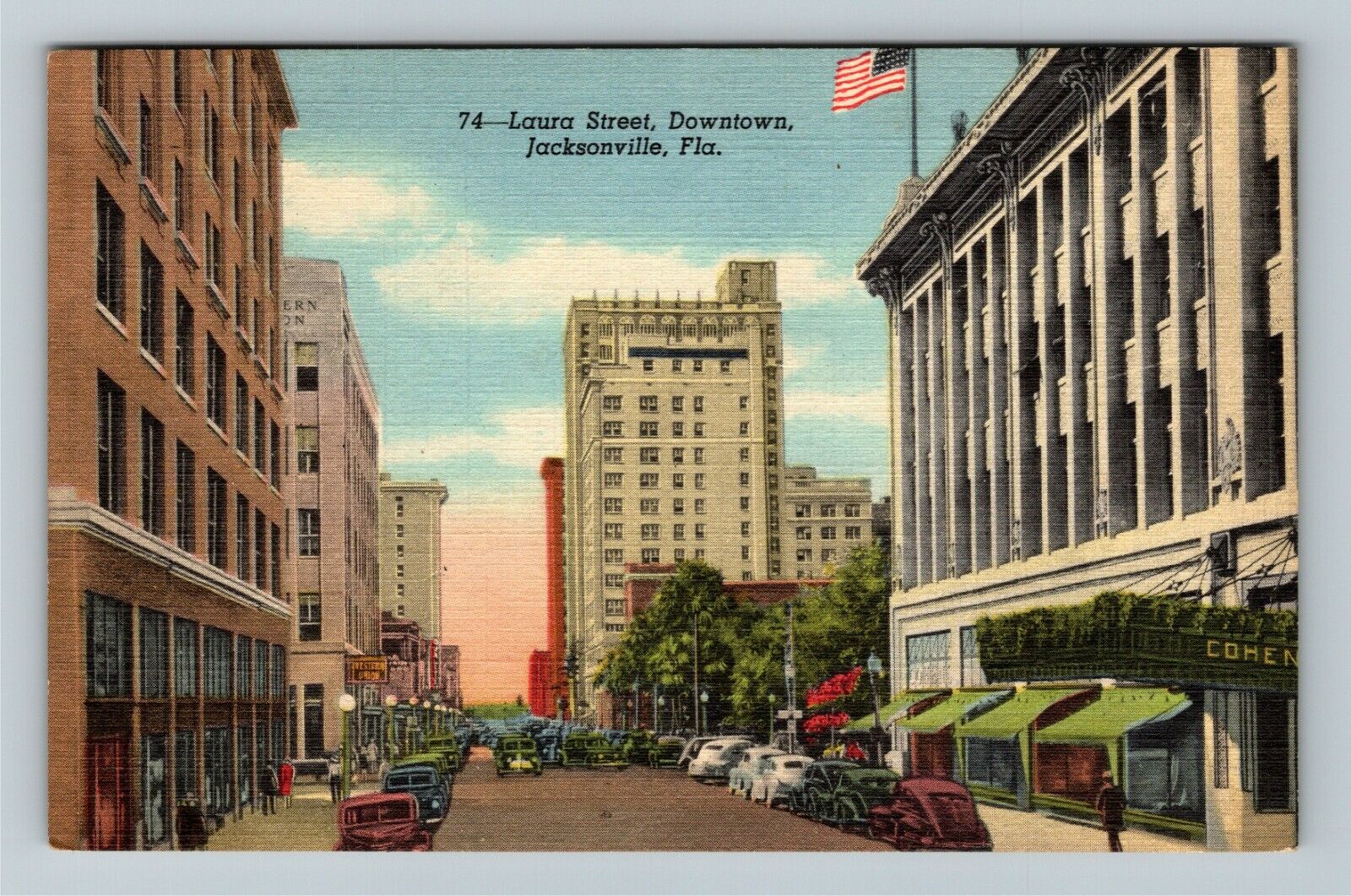 Jacksonville FL-Florida Laura Street Downtown Western Union 1947 Old Postcard