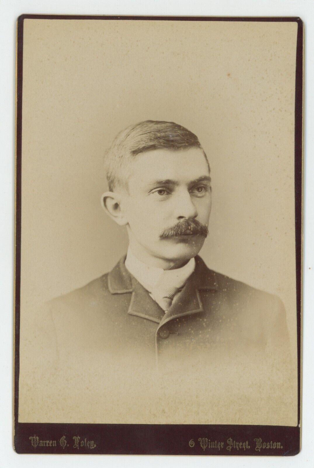 Antique Circa 1880s Cabinet Card Handsome Man With Trimmed Mustache Boston, MA