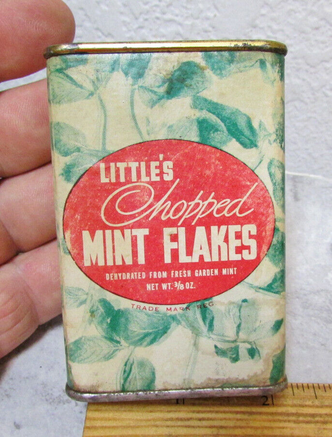 Vintage 1940 Littles chopped Mint Flakes 3/8 oz spice box, some left still