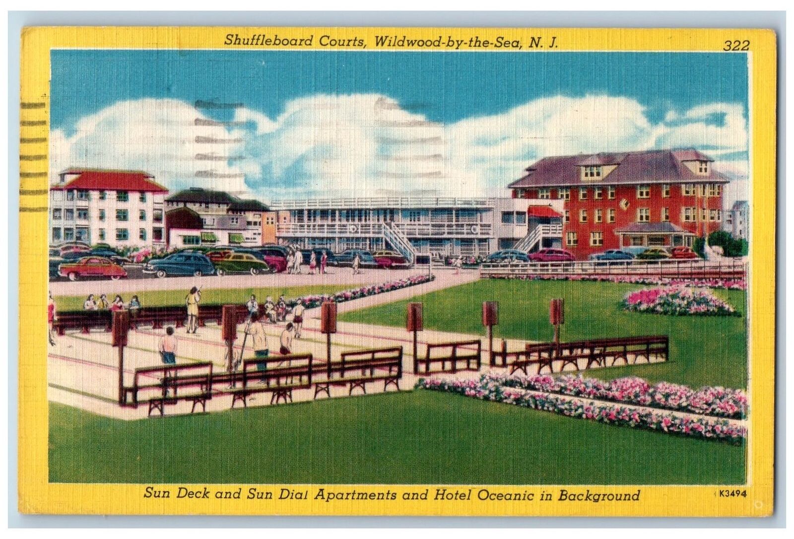 Wildwood New Jersey NJ Postcard Shuffleboard Courts Sun Deck Sun Dial Apts. 1955