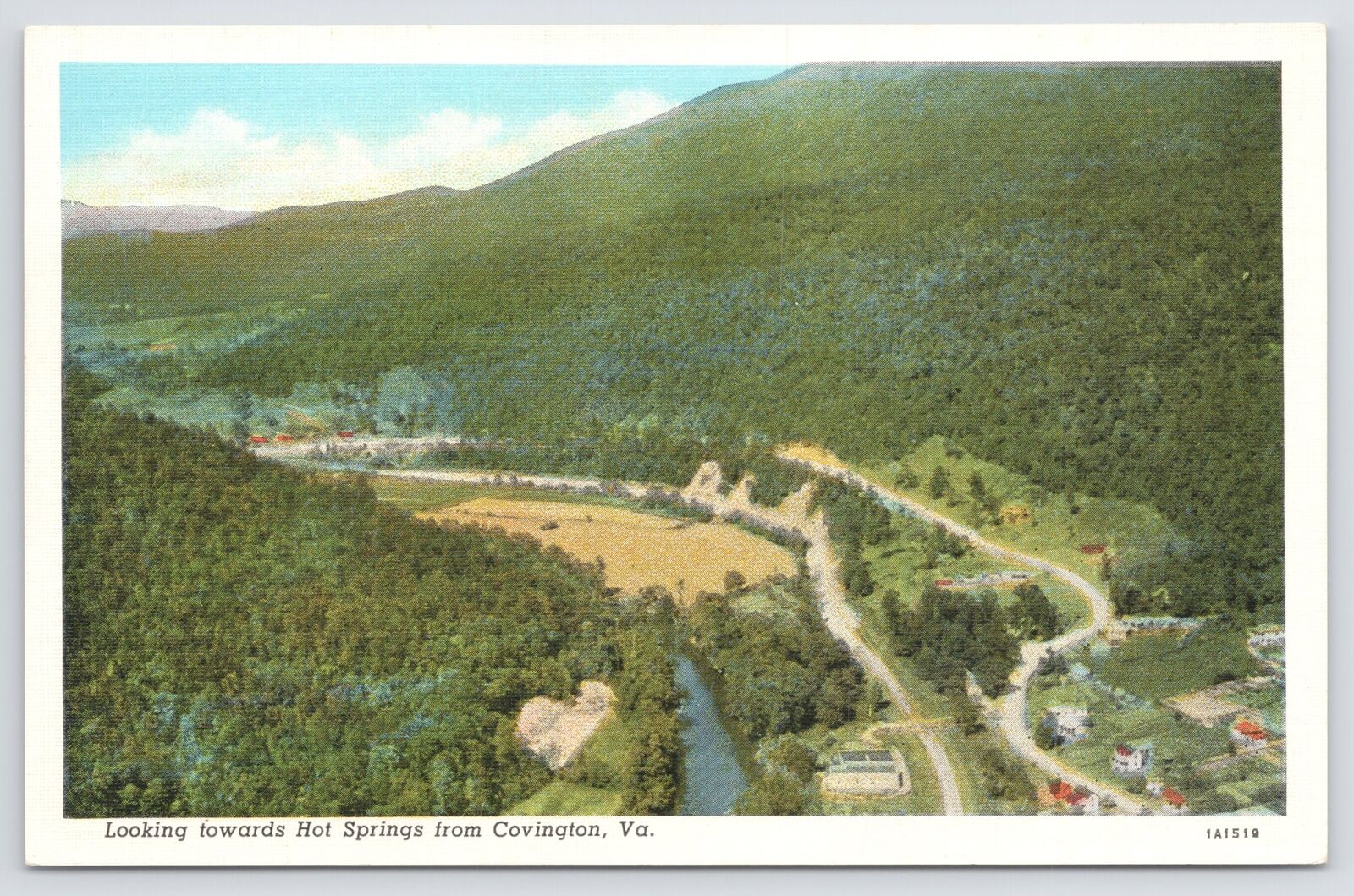 Linen~Air View Town & Hot Springs Covington Virginia~Vintage Postcard
