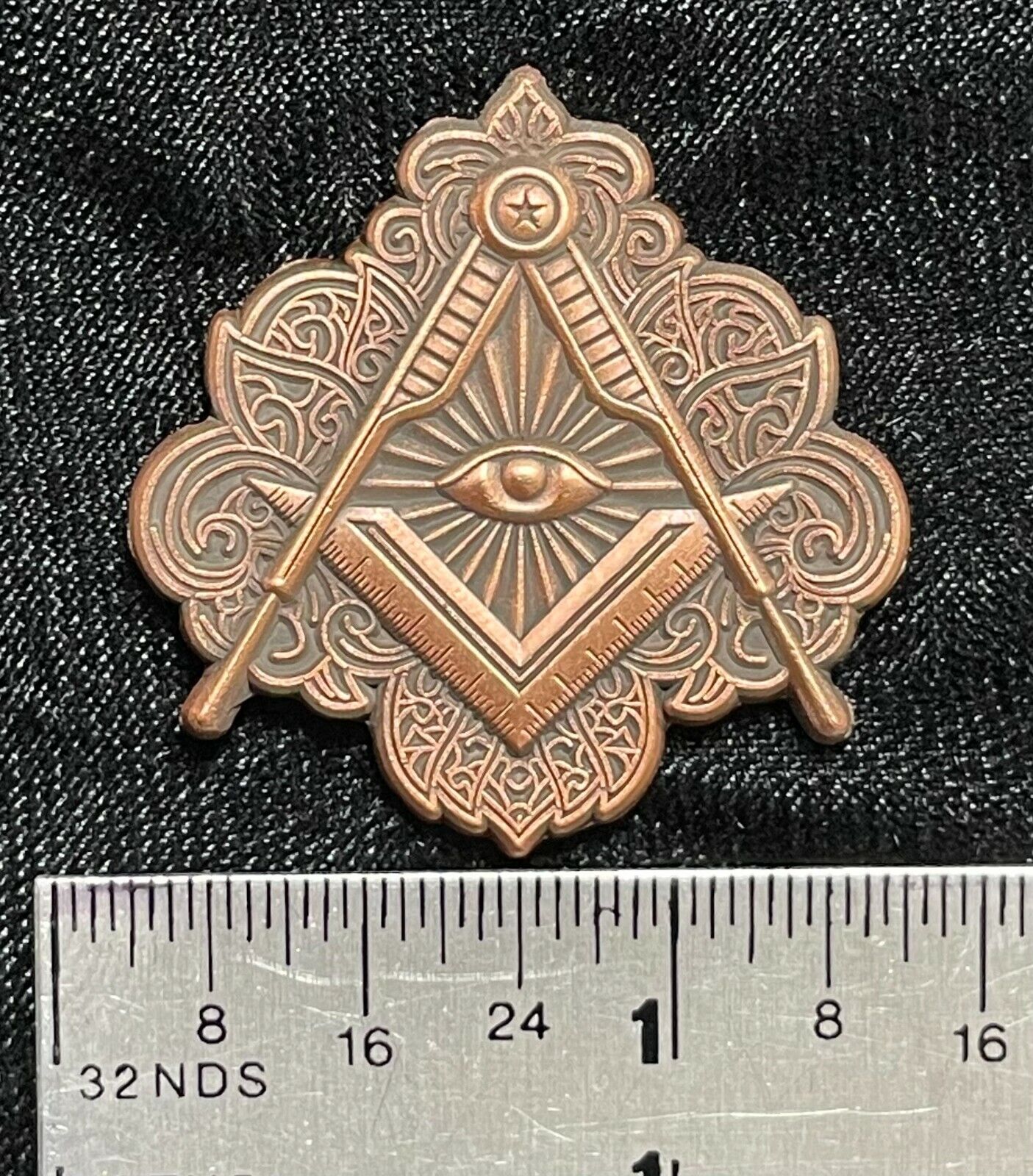 Ornate Masonic Freemason Square Compasses All seeing Eye Pin Copper