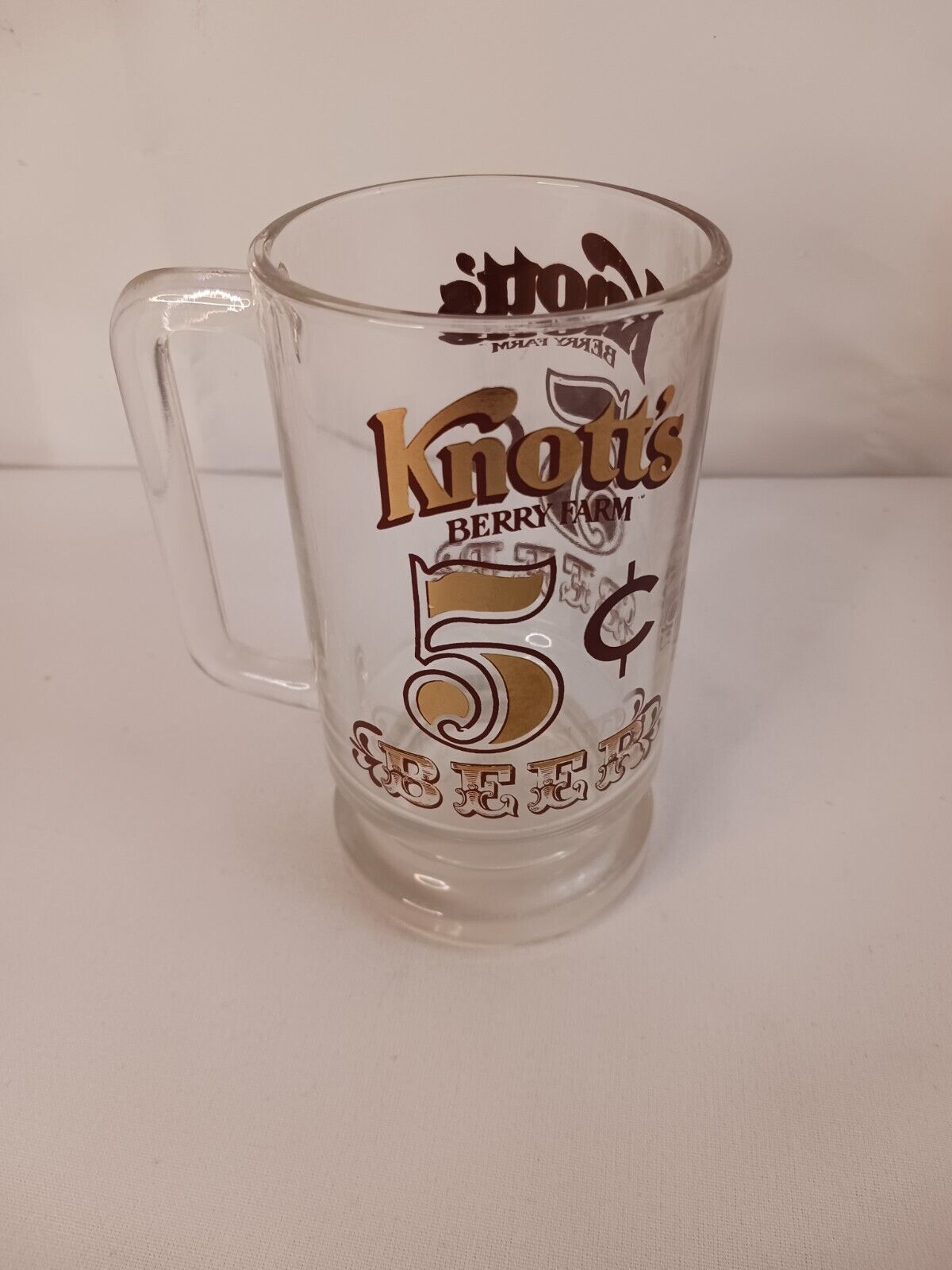 Vintage Knott's Berry Farm Gold Gilded Glass 5 Cent Beer Mug