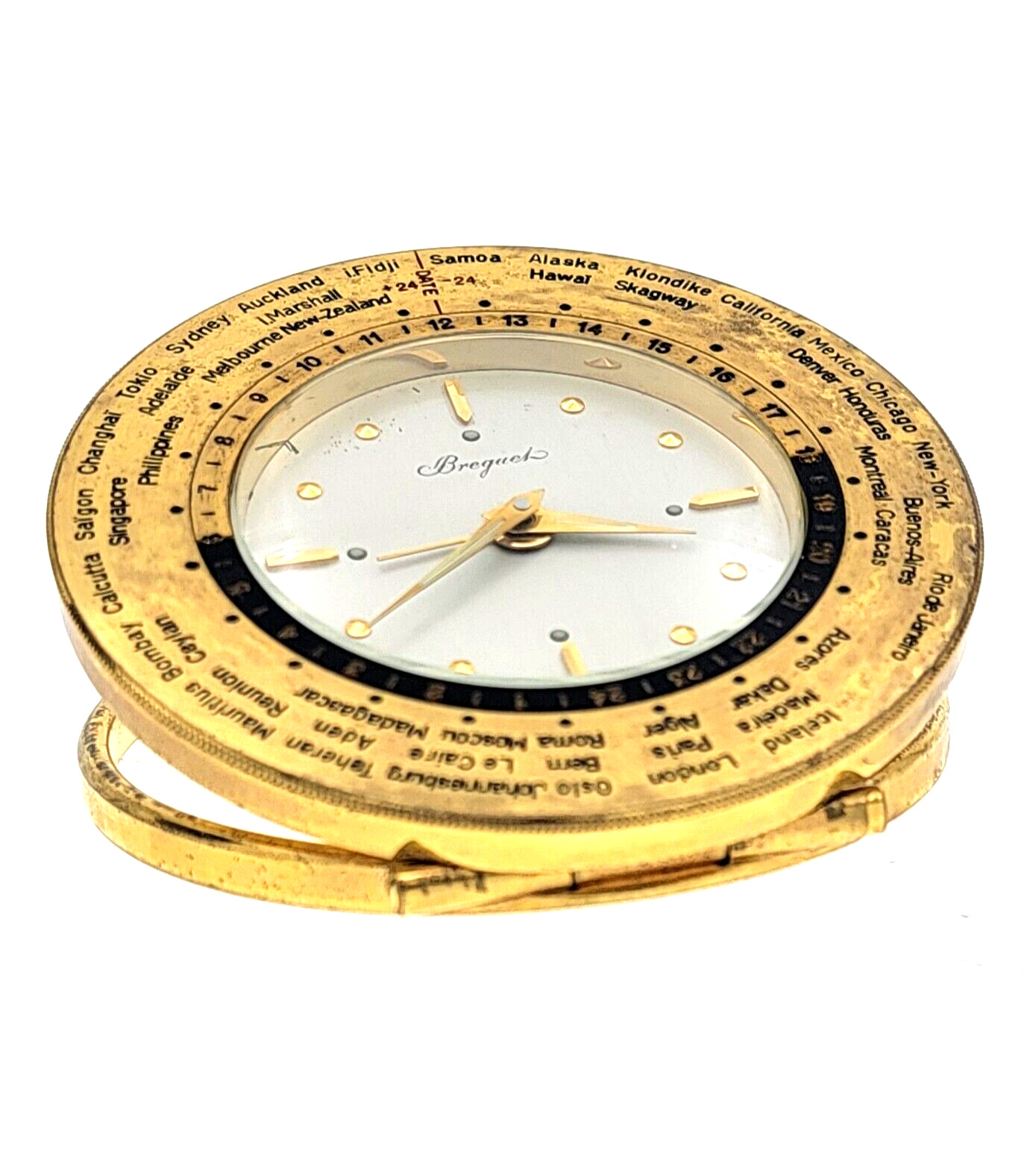 Breguet Rare Vintage Gilt World Time Desk Clock with Alarm