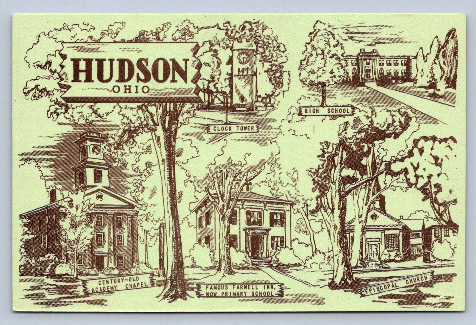 J97/ Hudson Ohio Postcard c1940s Summit County School Chapel Clock  468