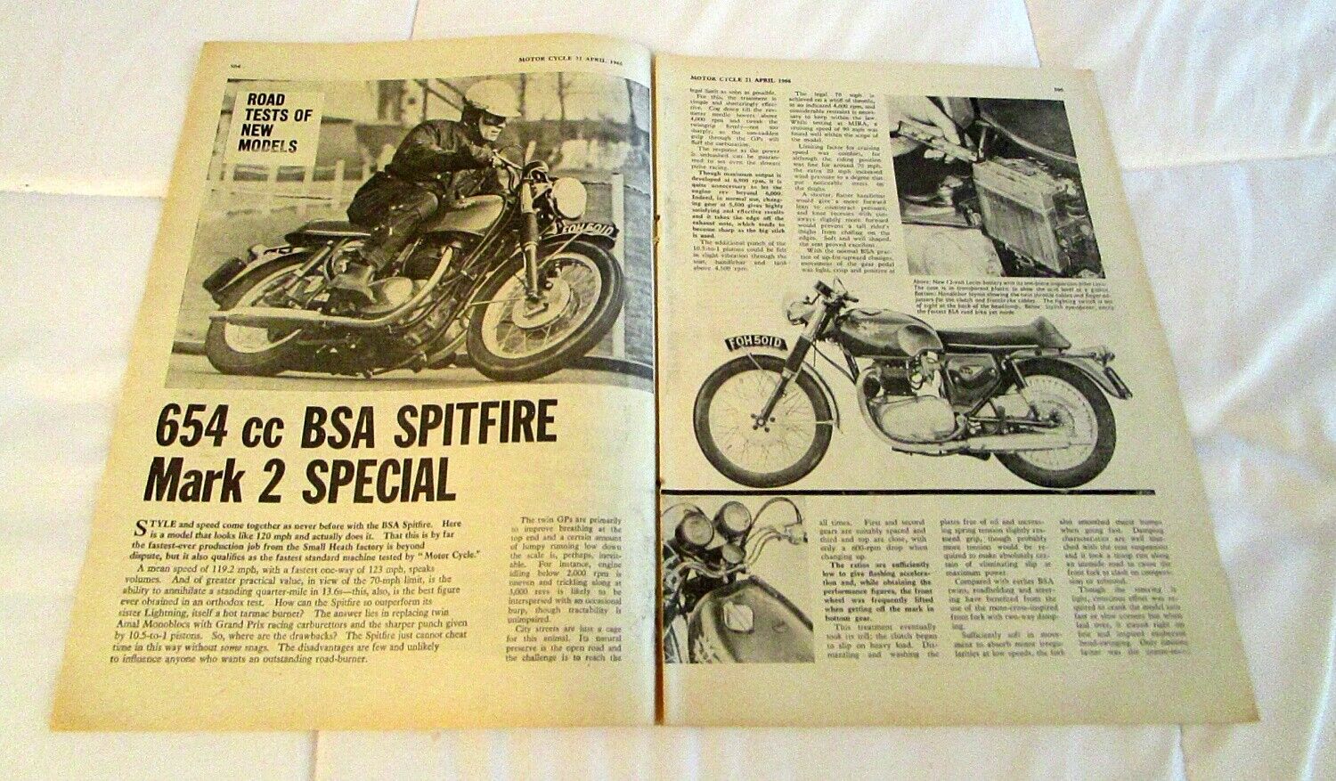 1966 BSA Spitfire MK 2 Special 650 Motorcycle Original 4-Page Road Test Article