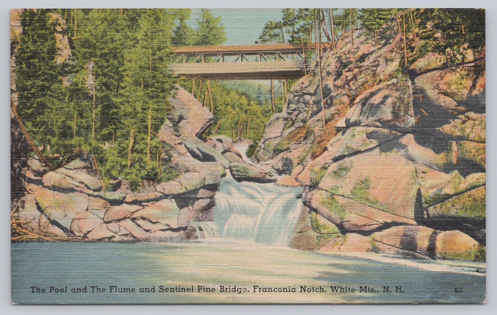Vintage White Mountains New Hampshire Franconia Notch 1940s Linen Postcard