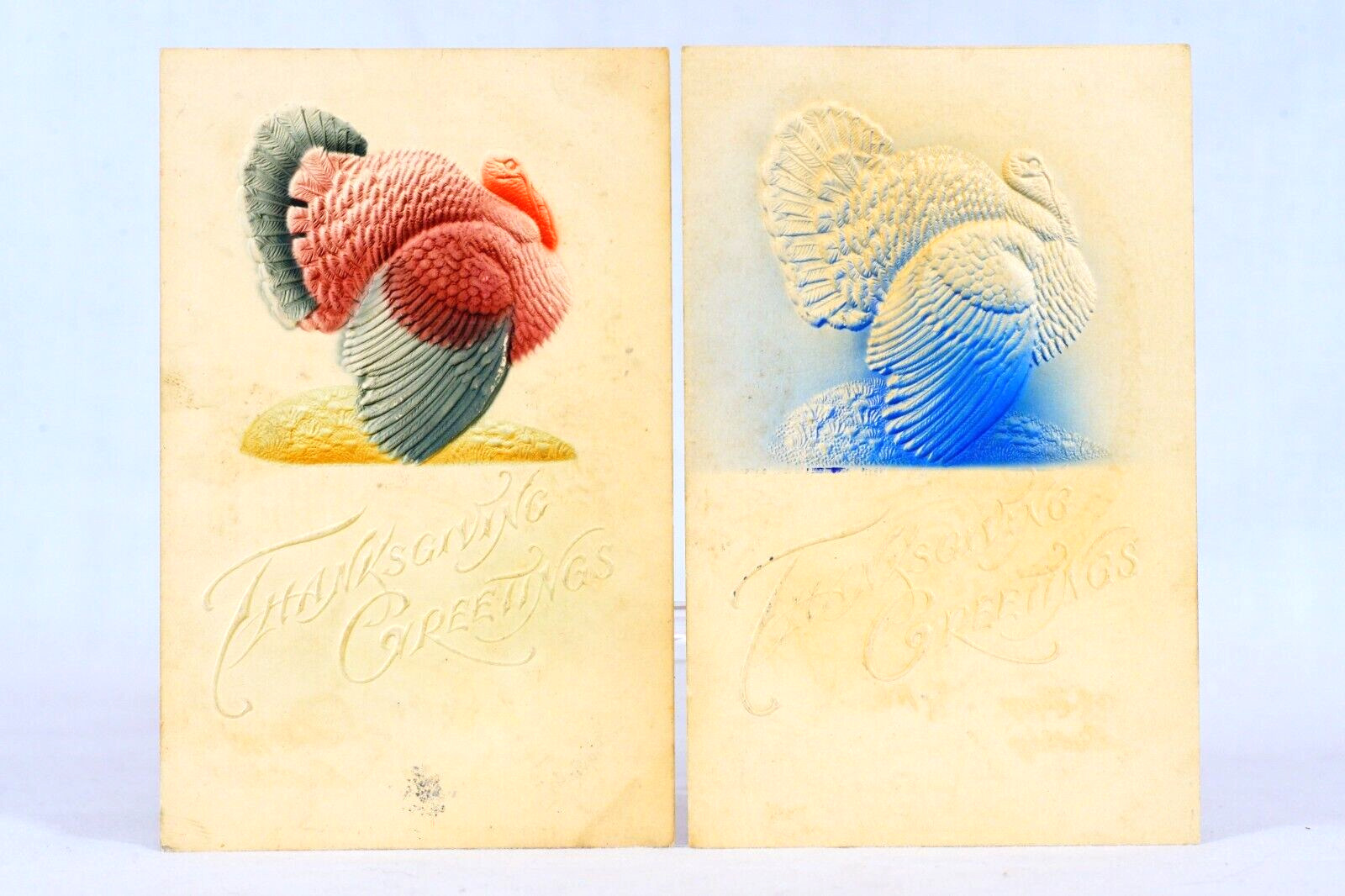 Two Airbrushed Turkeys Embossed Thanksgiving Antique Holiday Postcard
