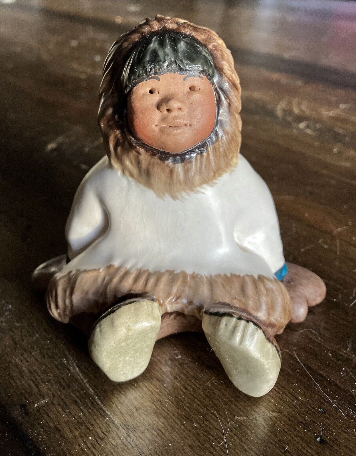 Vintage Signed Alan Johnson 1962 Joey Figurine Alaska Eskimo With Rare Blue Rim