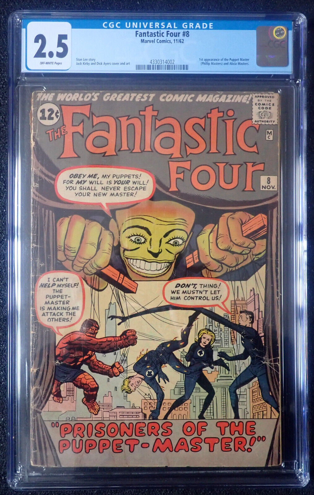 Fantastic Four #8 👓 CGC 2.5 OW 👓 1st Puppet Master 1962