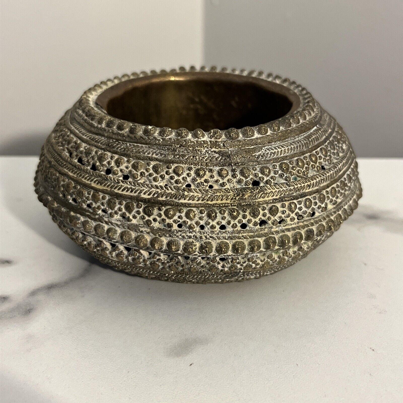 Antique Brass Anklet Engraved Smoking Ashtray Bowl Ethnic Rare Table Decor