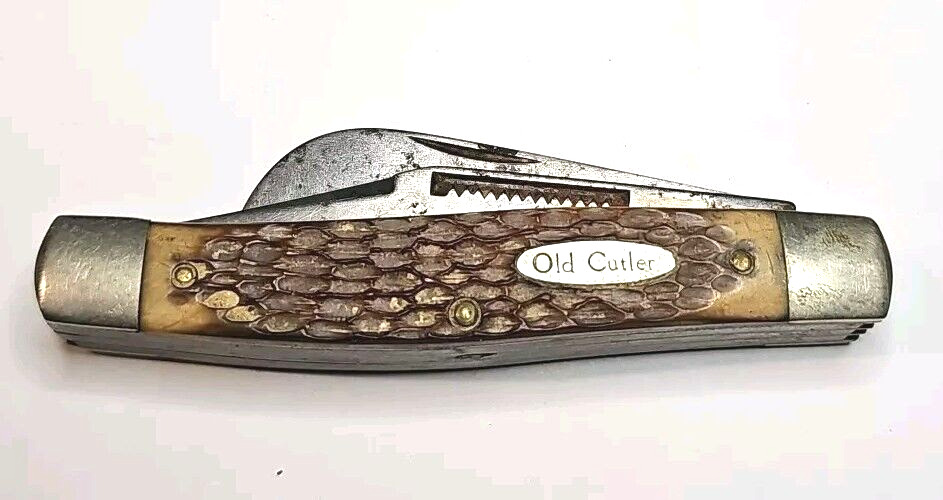 Vintage Colonial Prov. U.S.A. Old Cutler 4 Blade Pocket Knife Bone Handles