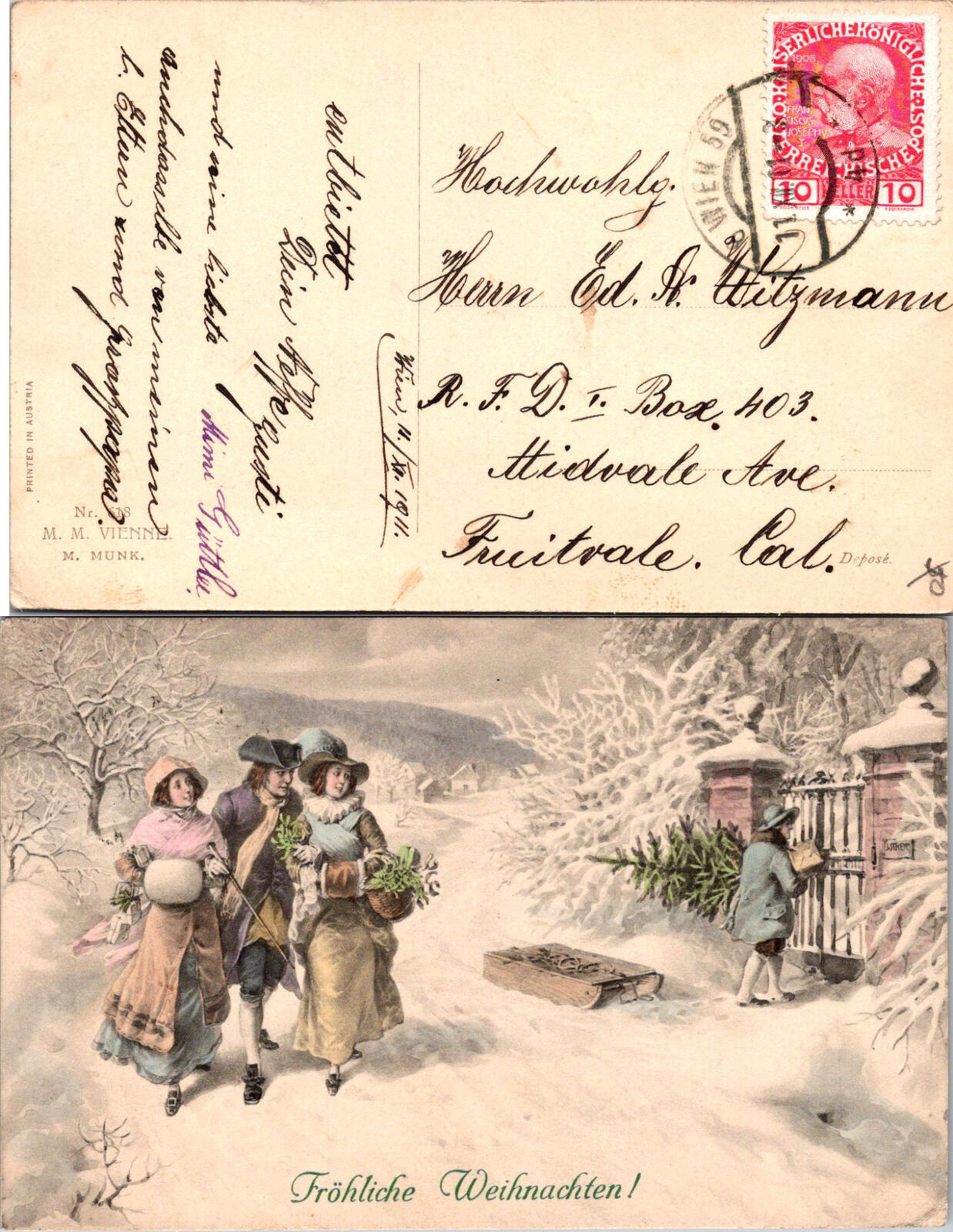 Vintage Christmas X-Mas Postcard Used 50124