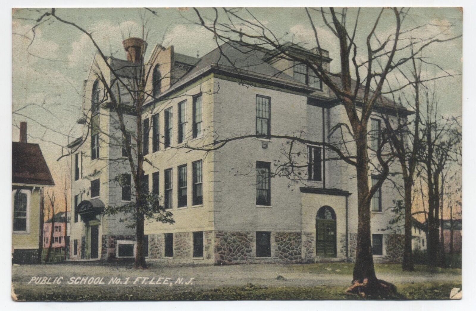 NJ ~ Public School No. 1 FORT LEE New Jersey 1909 Bergen County Postcard
