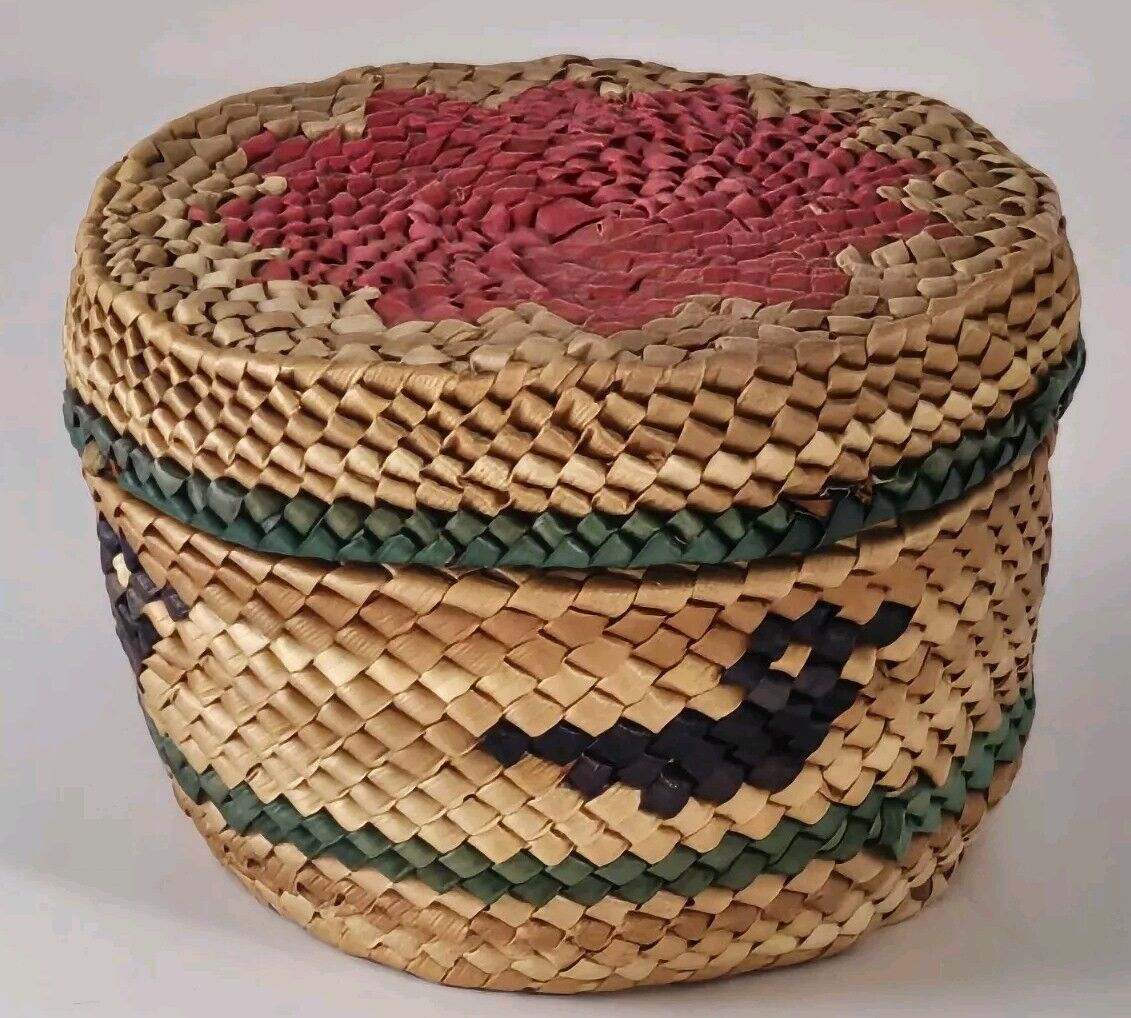 Antique 1920s Makah Native American Indian Basket Lid Mint Condition No Fading