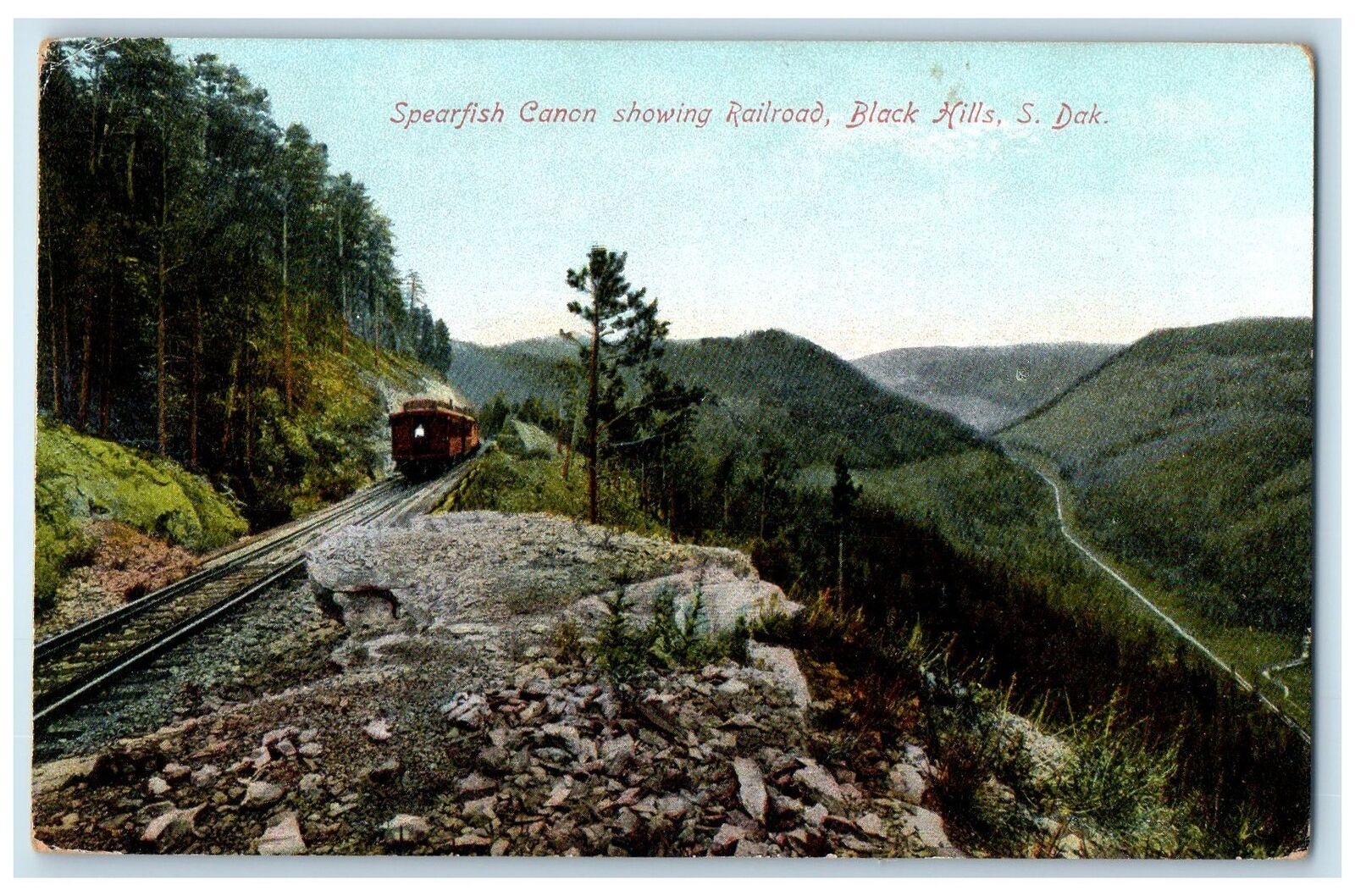 c1910\'s Spearfish Canon Showing Railroad Train Black Hills South Dakota Postcard