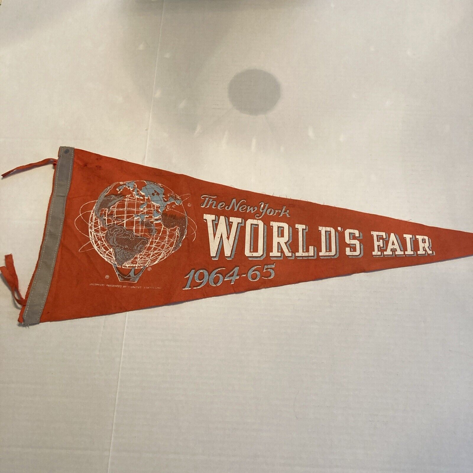 Vintage  1964-65 New York World\'s fair felt/flag/banner/pennant Orange