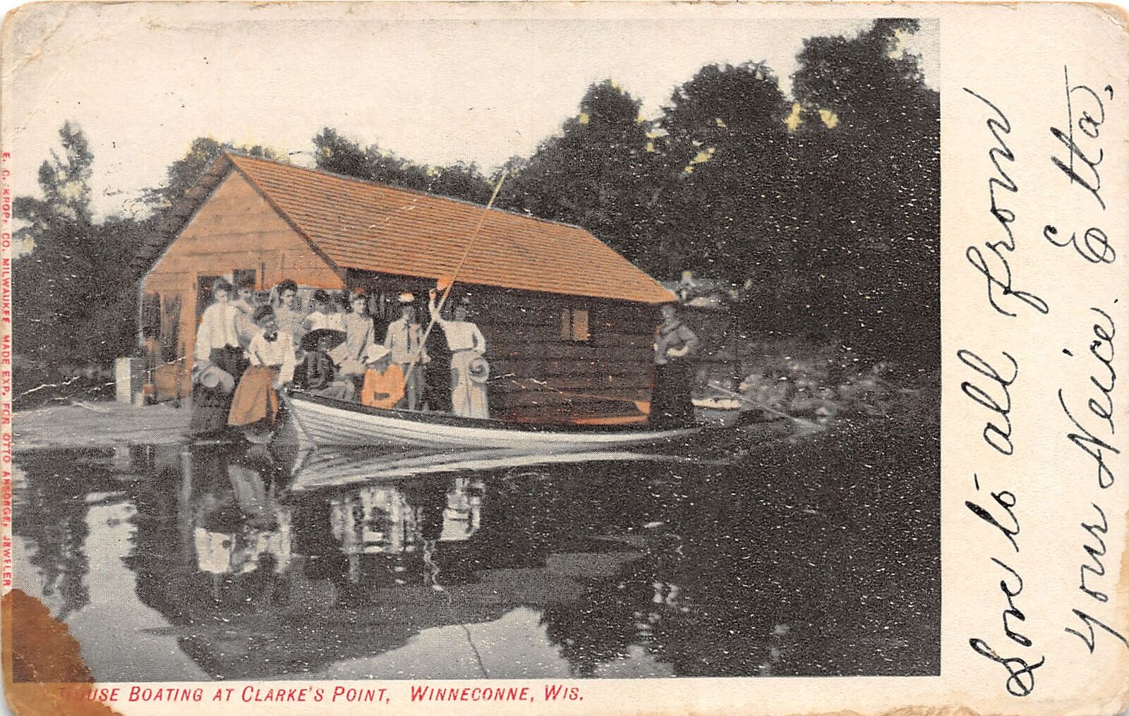 J36/ Winneconne Wisconsin Postcard c1910 House Boat Clark\'s Point  23