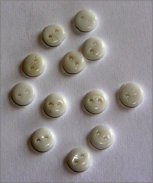 VINTAGE 12 ANTIQUE TINY SMALL WHITE GLASS DOLL CHILD BUTTON BABY BUTTONS • 6mm 