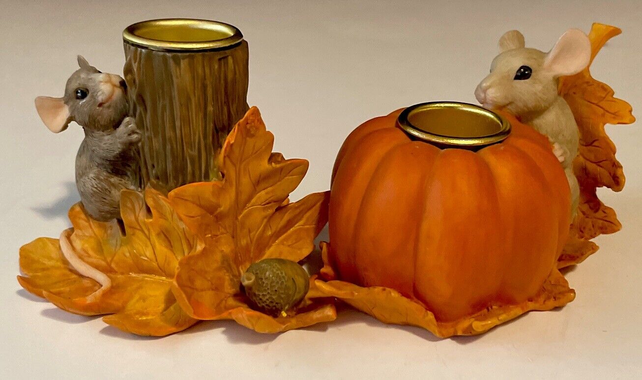Vintage Silvestri Pumpkin & Tree Candle Holder Mice Figurine Home Decor Set Of 2