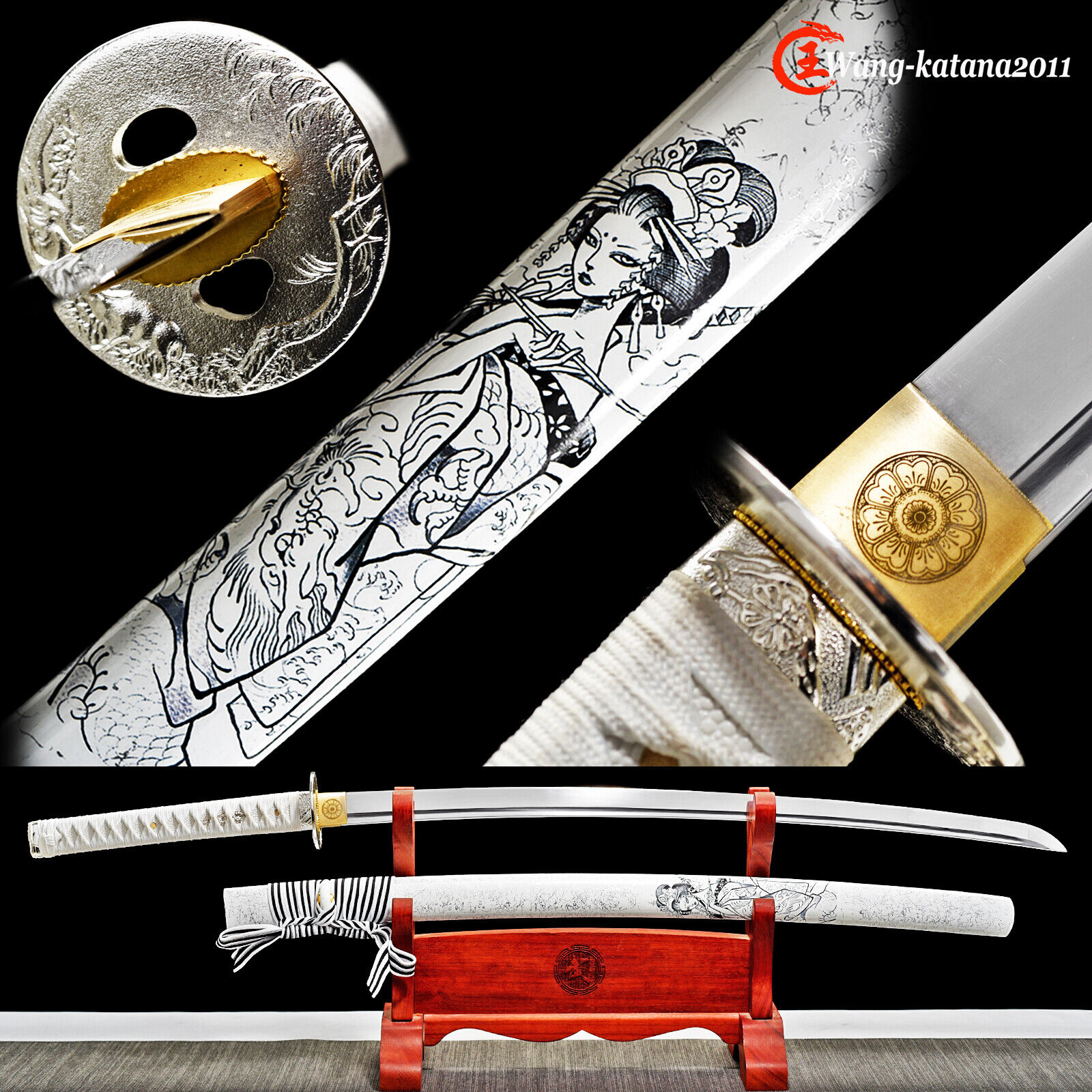 Elegant Geisha Katana 1095 Steel Battle Ready Japanese Samurai Functional Sword