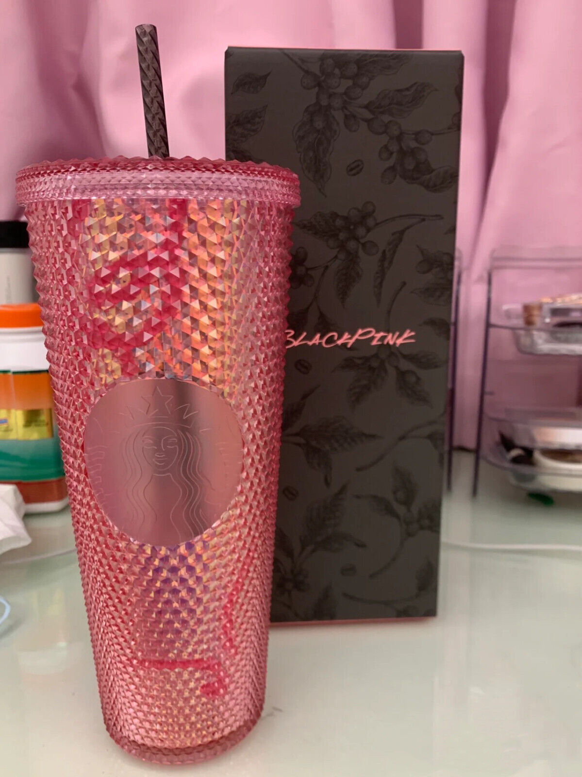 2024 Starbucks +Blackpink Tumbler 24oz Bling Pink  Cold Cup Valentine Gifts NEW~