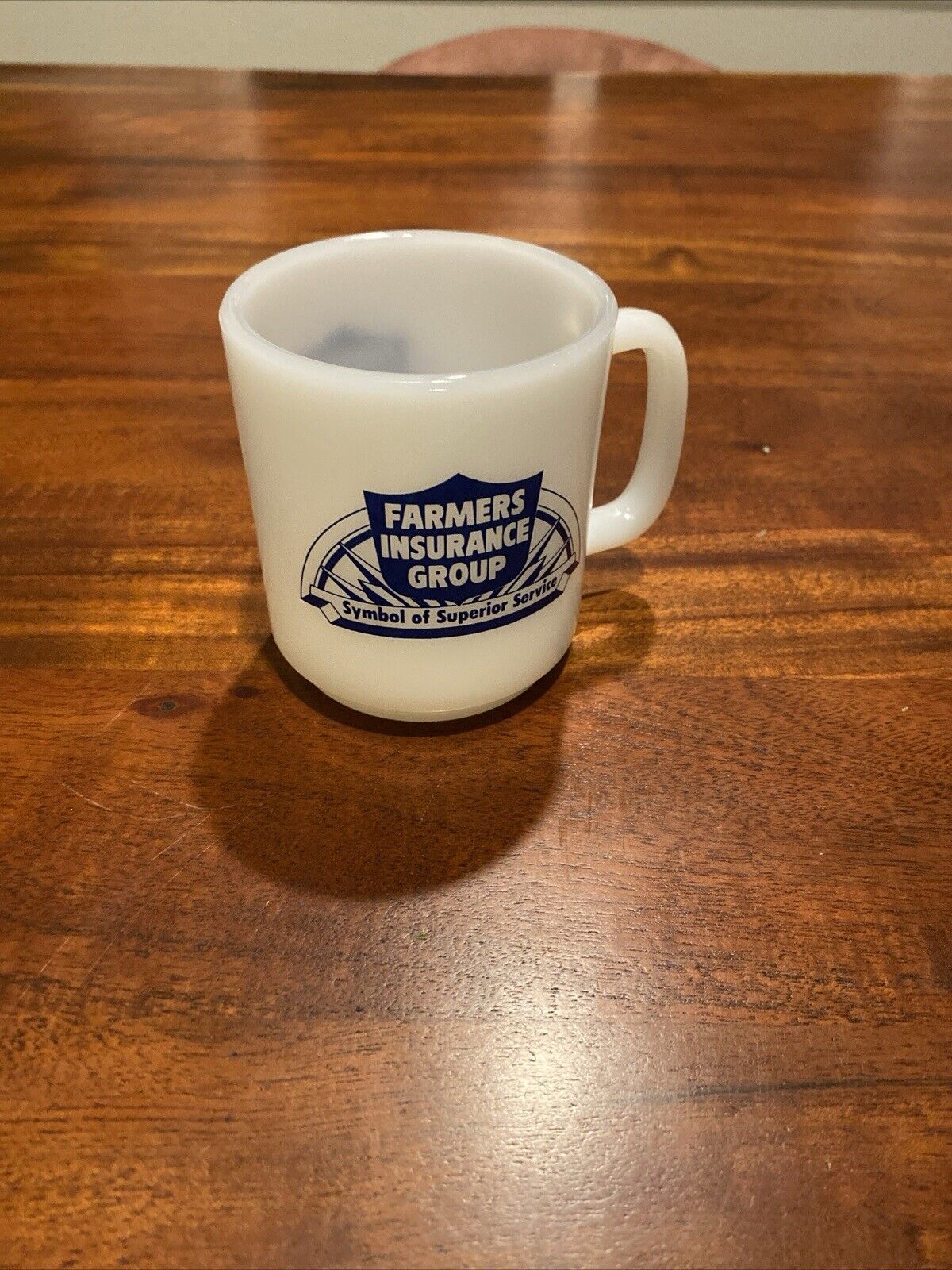 Vintage Glasbake FARMERS INSURANCE GROUP Milk Glass Coffee Cup Mug