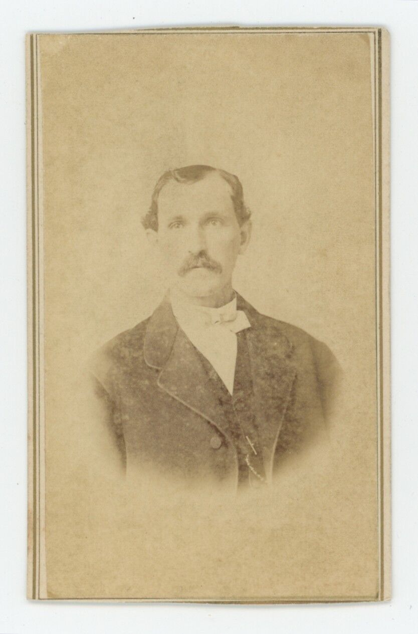 Antique CDV c1860s Handsome Rugged Man With Mustache in Suit & Tie Albion, NY