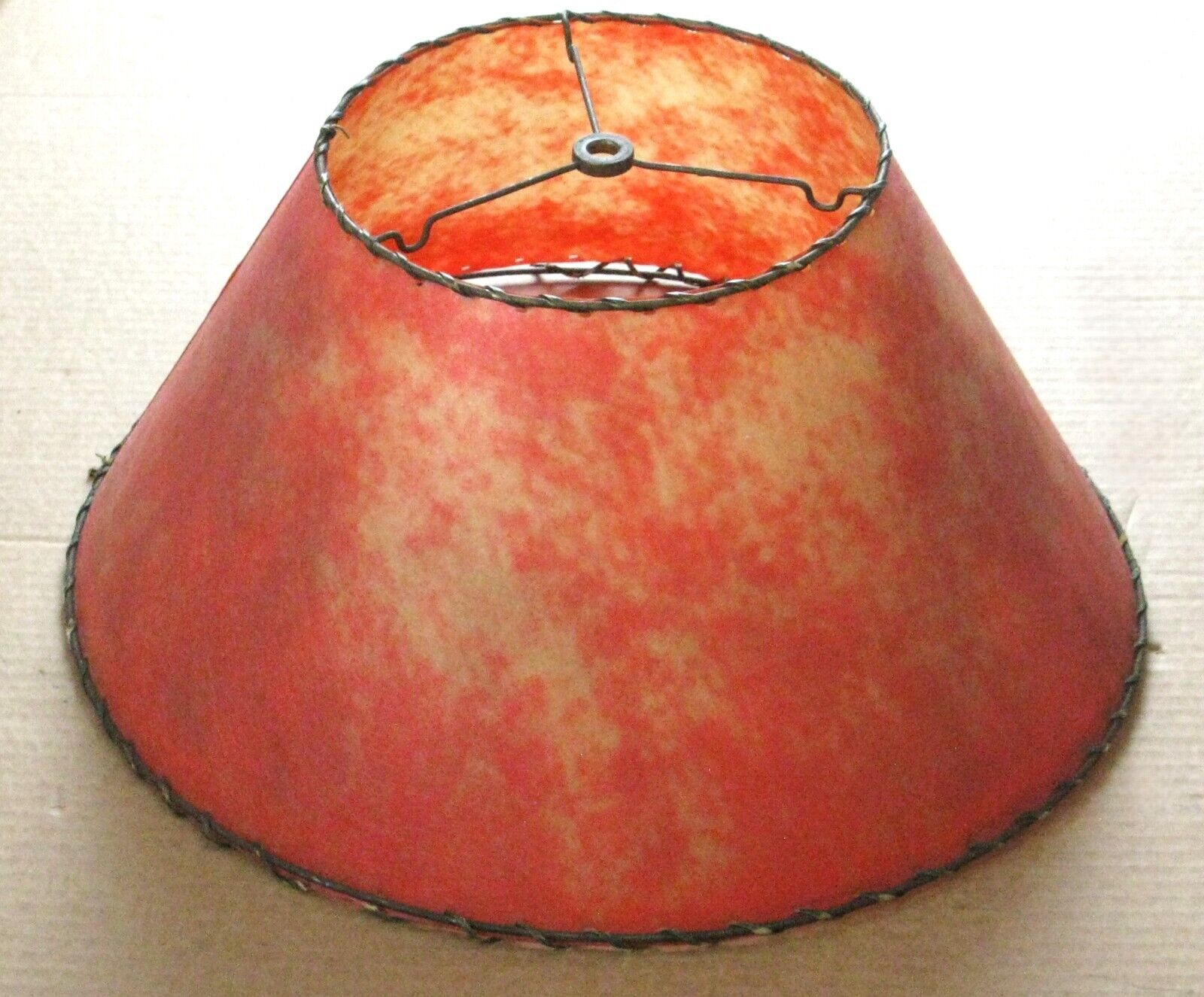 Vintage 1950s Mid-Century Large Red Fiberglass Lamp Shade with Whipped Lacing
