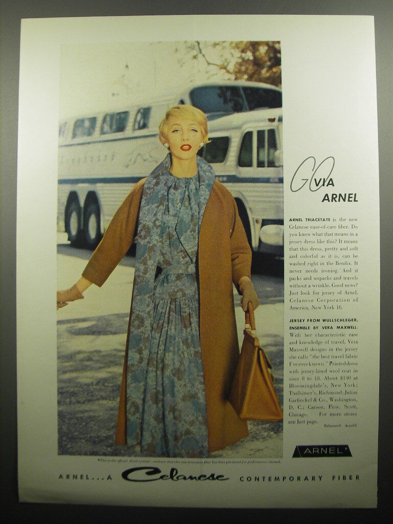 1957 Celanese Arnel Fabric Advertisement - Fashion by Vera Maxwell