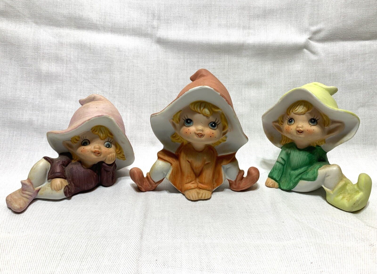 Vintage Homco Garden Pixies Elves Fairies Ceramic Figurines #5213 Set of All 3