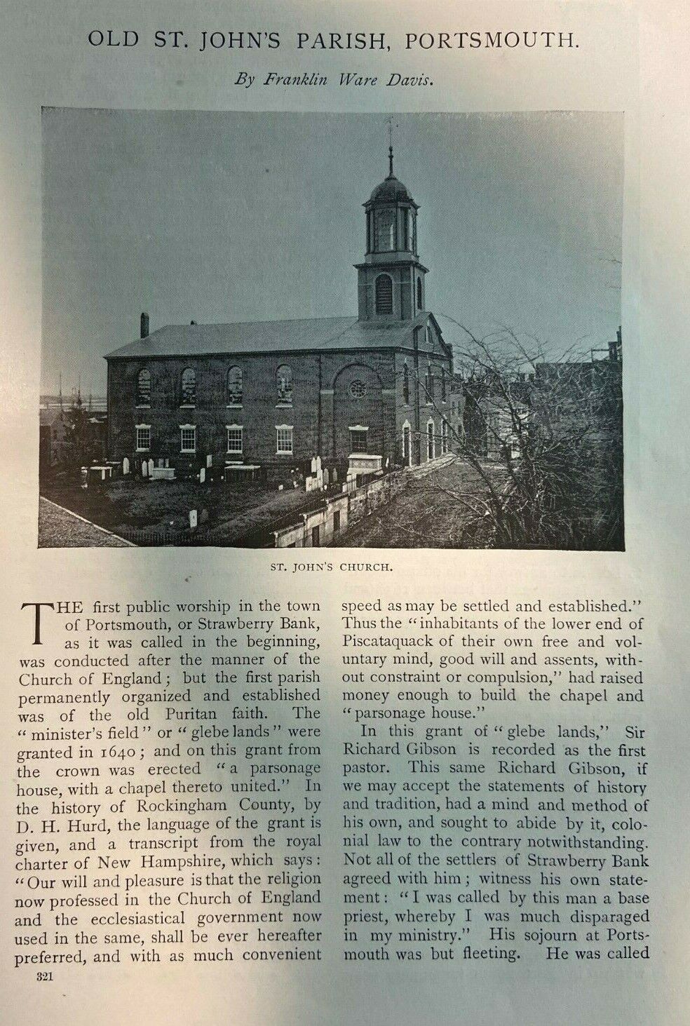 1894 Old St. John's Parish Portsmouth New Hampshire Wentworth Hall 