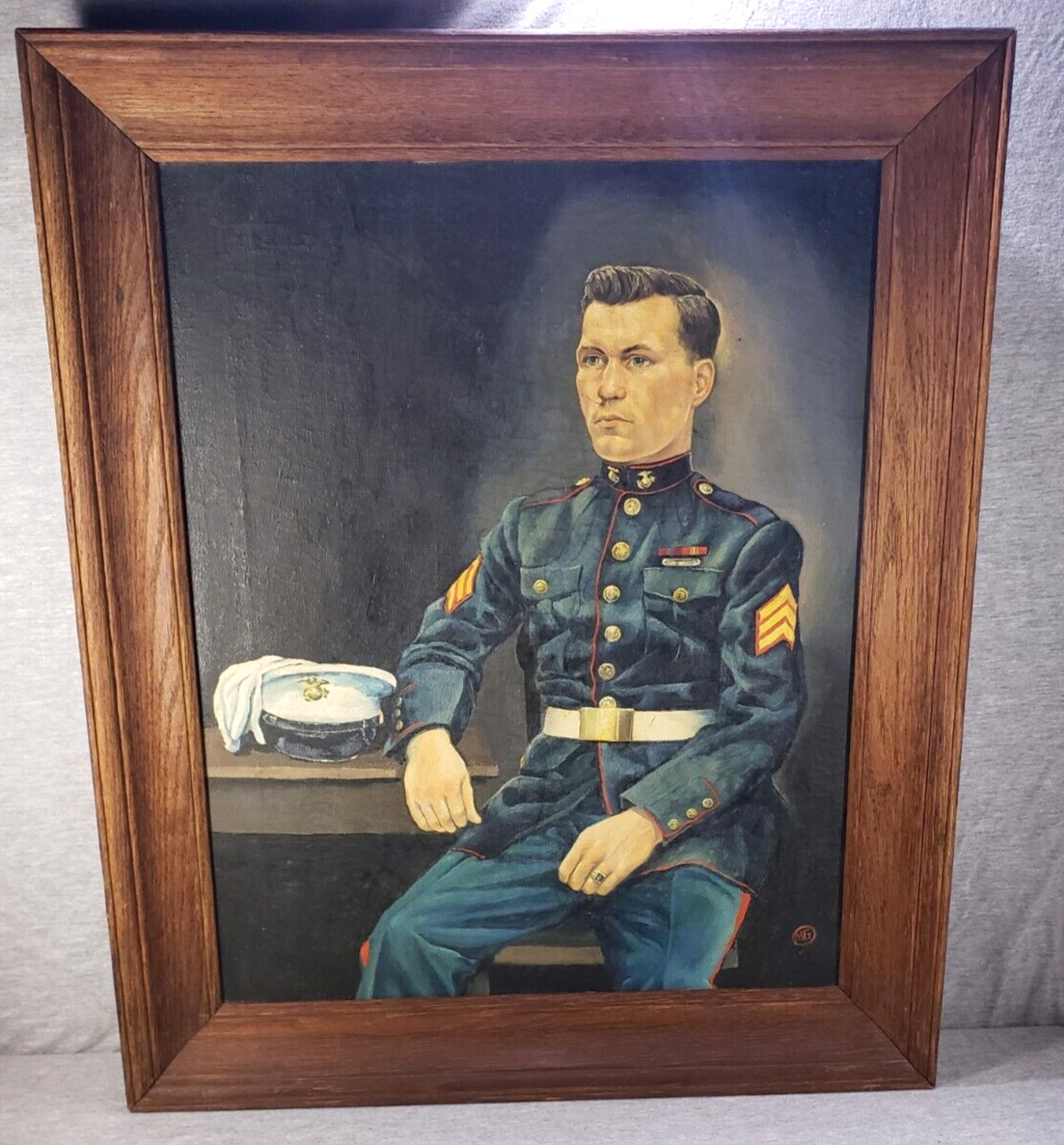 Vintage U.S.M.C. Vietnam Era NCO Sgt Marine Corps O/C Portrait Painting & Frame