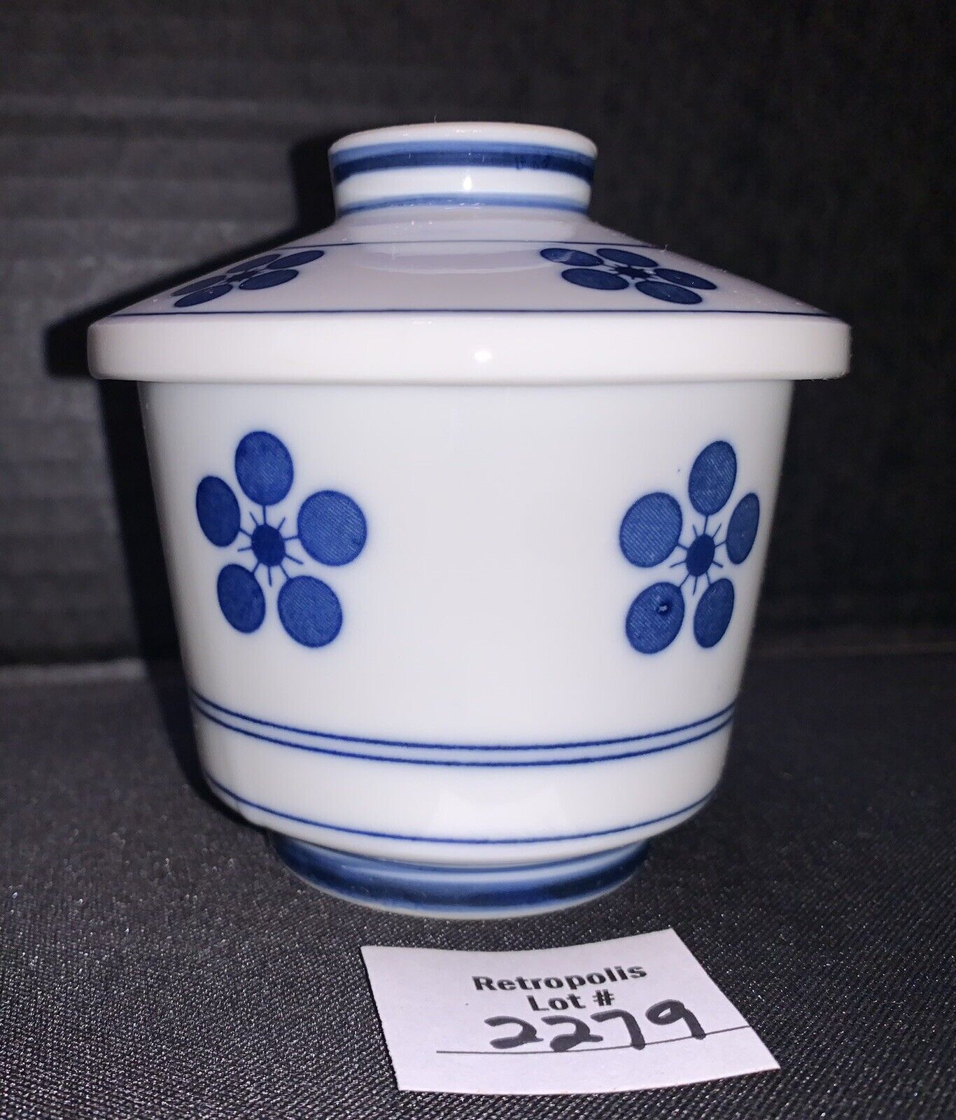 Vtg Asian BLUE & WHITE Porcelain Ceramic Covered TEA CUP or Bowl with Lid