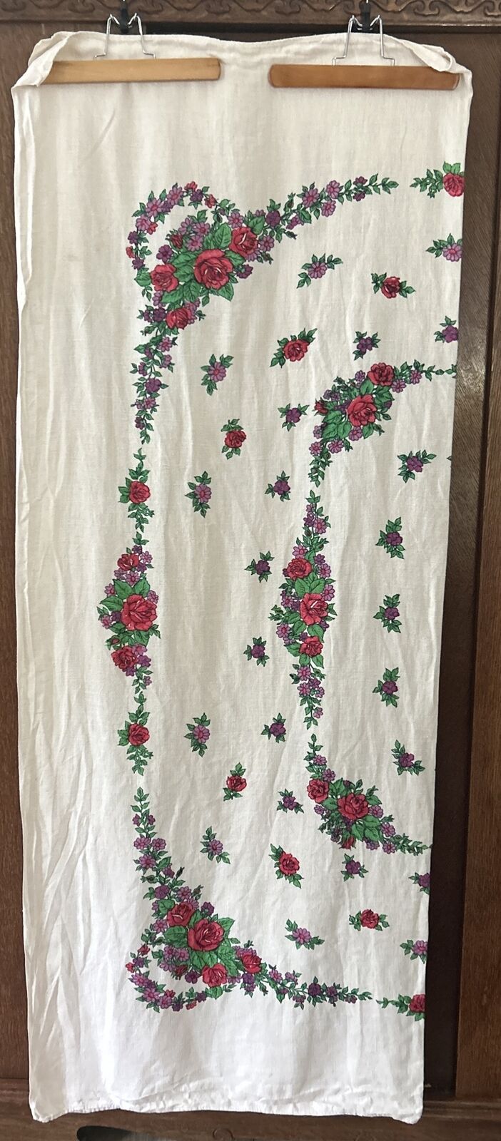 Vintage Printed Linen Tablecloth 49 X 62 Cottage Core Roses